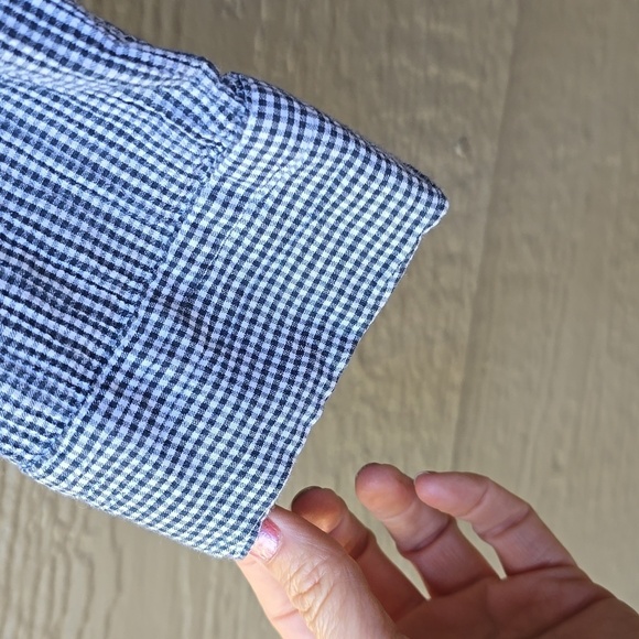 Old Navy 3/4-Sleeve Crinkled Gingham Shirt button down S - Picture 5 of 6
